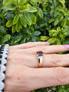 0898: Vintage: Rare: 9ct Gold Cushion Cut Purple Tourmaline Diamonds Cocktail Ring- lovely