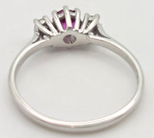 Cargar imagen en el visor de la galería, 2357: Vintage; 18ct White Gold Ruby Round Full Cut Diamonds 3- Stone Straight Ring- From 1978
