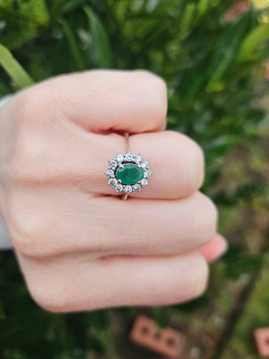 6512  Modern: 18ct White Gold Emerald & Diamond Oval Cluster Ring — From 2016