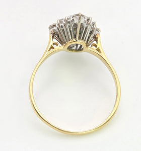 2318: Vintage: 18ct Gold Emeralds Diamonds Marquise Set Art Deco Style Ring- From 1977