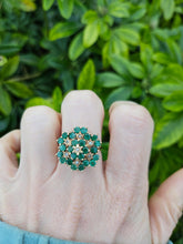 Load image into Gallery viewer, 0560: Vintage: Large 9ct Gold Emeralds Diamonds Tiered Cluster Ring- Date-mark 1980
