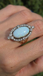 2358 Victorian: 18ct Gold Opal Round Old Cut Diamonds (1.42ct) Cluster Ring