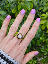 Load image into Gallery viewer, 0761: Vintage (1960&#39;s): 9ct Gold White Opal Garnets Cluster Ring - beautifully paired.
