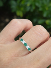 Load image into Gallery viewer, 2016: Vintage; 9ct White Gold Emeralds Diamonds Half-Eternity/Stacker Ring- Delightful

