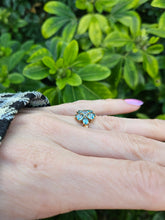 Load image into Gallery viewer, 0896: Vintage: 9ct Gold 11 Swiss Blue Topaz Flower Head Ring- inspired design
