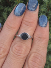 Load image into Gallery viewer, 2073: Vintage: 14ct White Gold French Blue Sapphire 6 Diamonds Trefoil Set Ring
