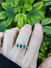 Load image into Gallery viewer, 0348: Vintage: 9ct Gold green Diopsides 38 Diamonds Ring- eye candy
