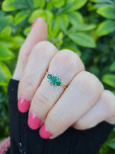 Load image into Gallery viewer, 0242: Vintage: Petite 9ct Gold Emeralds Diamonds Dress Ring
