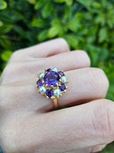 Load image into Gallery viewer, 0462: Vintage: 9ct Gold Lilac Amethysts Pearls Flower Head Ring- beautifully matched
