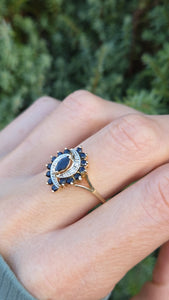 Vintage: 9ct Gold French Blue Sapphires Natural Diamonds Cluster Ring