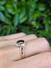 Load image into Gallery viewer, 1835: Vintage; 9ct Gold 9 Garnets 10 Diamonds Cocktail Ring- FAB
