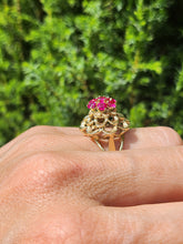 Load image into Gallery viewer, 1484 Vintage: 14ct Gold Rubies Flowerhead Statement Ring- FAB
