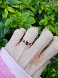 0702: Vintage: 18ct Gold Rich Red Rubies Trilogy Ring- gorgeous