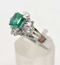 Load image into Gallery viewer, Vintage: Platinum Emerald Cut Emerald Diamonds Cocktail Cluster Ring
