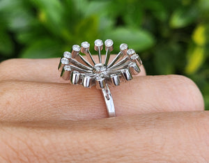 0112: Vintage: 18ct White Gold "Sunray" Diamonds Fine Jewellery Set: Ring, Pendant, Necklace- Extraordinary