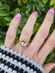 0801: Vintage: 9ct Gold Large Pink Morganite Cocktail Ring- Lush