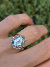 Load image into Gallery viewer, 1764: Vintage: 9ct Gold Swiss Blue Topaz 16 Diamonds Diana Style Cluster Ring
