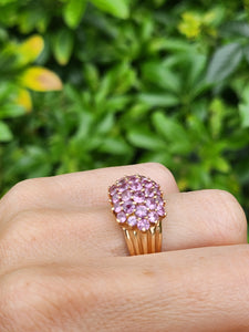 6115:Vintage; Statement 9ct Gold 29 Pink Sapphires Cocktail Ring- fabulous, Statement- Barbie Pink