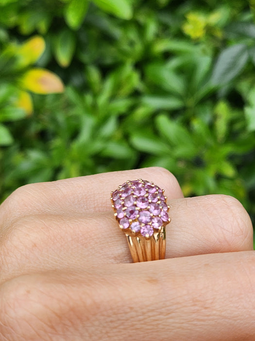6115 Vintage 9ct Gold 29 Pink Sapphires Cocktail Ring