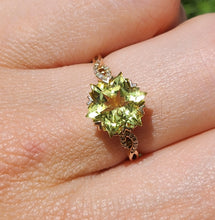 Load image into Gallery viewer, 1776: Vintage: 9ct Gold Peridot 24 Diamonds Cocktail Ring- lovely cut and colour
