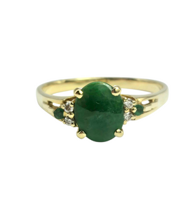 2011: Vintage: 14ct Gold 3 Emeralds Diamonds Dress Ring- Art deco style