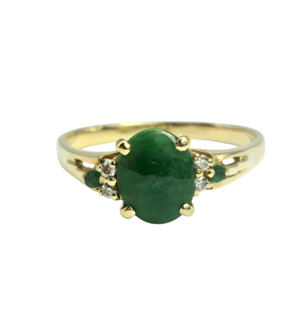 2011: Vintage: 14ct Gold 3 Emeralds Diamonds Dress Ring- Art deco style