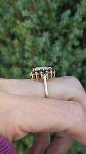 Vintage: Classic 9ct Gold White Opal 14 Red Garnets Flower Head Ring