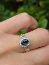 Load image into Gallery viewer, 0050: Vintage: Petite 9ct Gold Teal Blue Sapphire 64 Diamonds Dress Ring- sparkling beauty
