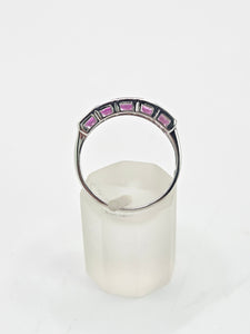2184: Vintage; 9ct White Gold Pink Sapphires Stacker/Dress Ring- petite, pink and cute