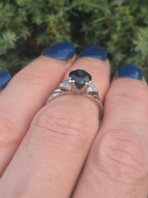 Load image into Gallery viewer, 2073: Vintage: 14ct White Gold French Blue Sapphire 6 Diamonds Trefoil Set Ring
