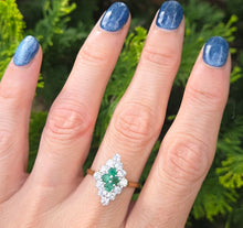 Load image into Gallery viewer, 2318: Vintage: 18ct Gold Emeralds Diamonds Marquise Set Art Deco Style Ring- From 1977
