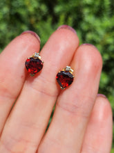 Load image into Gallery viewer, 1180: Vintage: 9ct Gold Heart-Cut Garnet Diamond Stud Earrings- Lovely
