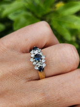 Load image into Gallery viewer, 1802: Vintage: 18ct Gold French Blue Sapphirea Diamonds Trilogy Ring - a substantial sparkling beauty.
