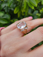 Load image into Gallery viewer, 1044: Vintage: 9ct Gold Large Glacier Topaz 8 Diamonds Cocktail Ring- sparkling statement piece.
