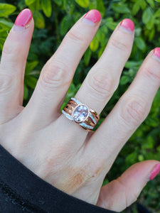 0884: Vintage: 9ct Rose Gold Large Pink Morganite Diamonds Cocktail Ring- Wow