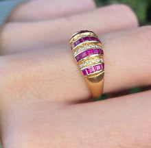 Load image into Gallery viewer, 6214 Vintage: 18ct Gold Art Deco Style Rubies Diamonds Cocktail Ring
