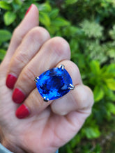 Load image into Gallery viewer, 0001: Phenomenal Vintage: 9ct White Gold Cushion Cut Blue Quartz Statement Ring
