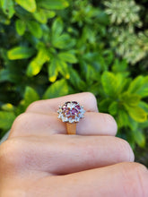 Load image into Gallery viewer, 0072: Vintage: 9ct Gold Rubies Diamonds Cluster Ring- Date Mark 1977- sparkling Seventies statement
