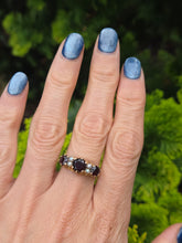 Load image into Gallery viewer, 2351: Vintage/Antique: 9ct Gold Rich Red Garnet Seed Pearls Half-Hoop Ring
