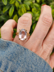 1314: Vintage: 9ct Gold Large Pink/Rose Quartz Cocktail Ring- Barbie beauty