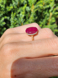 1968: Vintage; 9ct Gold Large Red Topaz 18 Natural Diamonds; Cluster Ring - Diana style