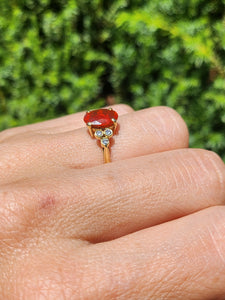 1471: Vintage: 18ct Gold Lively Fire Opal 6 Diamonds Dress; Ring- simply gorgeous