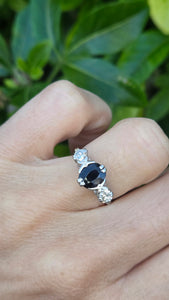 6098 Vintage:18ct White Gold French Blue Sapphire Full Cut Diamonds Ring- From 1976