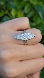 Vintage: 18ct White Gold Art Deco 12 Natural Diamonds {0.61ct} Navette Set  Ring