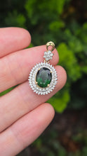 Load image into Gallery viewer, 2480- Vintage 9ct Gold Chrome Diopside Glacier Topaz Diana Style Pendant
