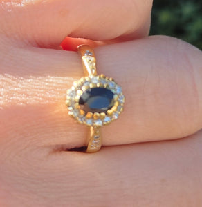 18ct Gold Blue Sapphire 22 Natural Diamonds Diana Style Cluster Ring