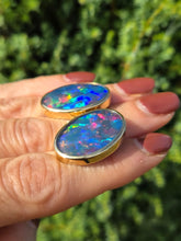 Load image into Gallery viewer, 2082:Vintage: Large Blue 14ct Gold Australian Blue Opal Stud Earrings- fabulous statement earrings
