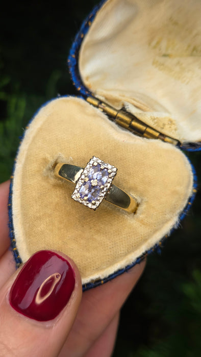 6366 Vintage: 9ct Yellow Gold Tanzanite & Diamond Geometric Ring
