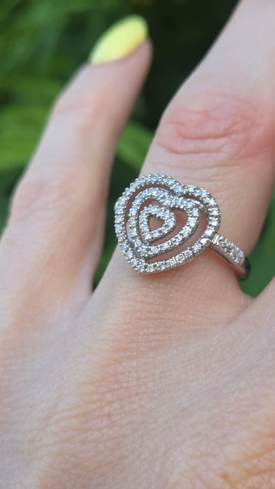 Vintage: 9ct White Gold Diamond Triple Heart Cocktail Ring