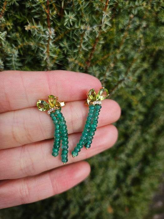 1485: Vintage: 18ct Gold Emeralds, Peridot, Diamonds Drop/Dangle Earrings- extraordinary